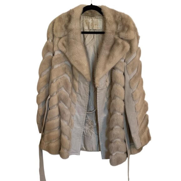 Vintage Furs By Szor & Deider Beige Mink Fur Jacket Belted Waist Old Money - Picture 3 of 16